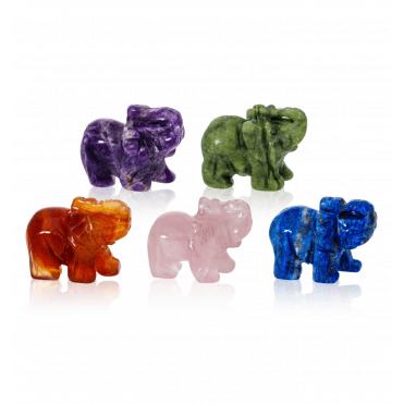 Set of Five Gemstone Elephants