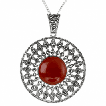 Red Agate & Marcasite Sun God Pendant