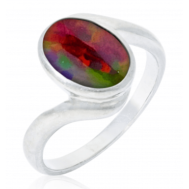 Silver 1½ct  Black Opal Twist Ring