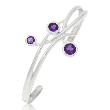 Silver Amethyst Berry Torc Bangle