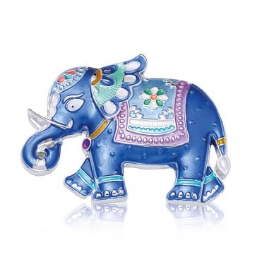 Silver and Enamel Elephant Brooch