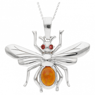 Silver Bee Pendant with 1/2ct of Opal and Garnet
