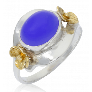 Silver & Blue Agate Floral Kiss Ring