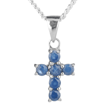Silver Cross Jewelled with Sapphire