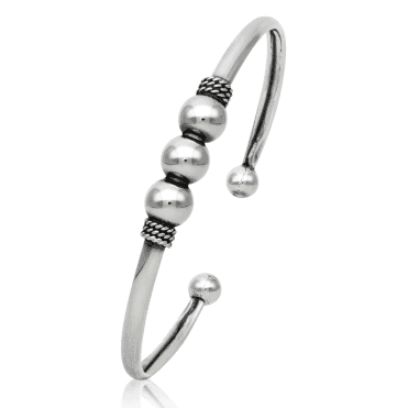 Silver Cuff & Rotating Balls Spring Bangle