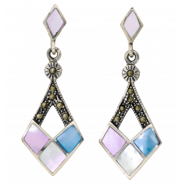 Silver Deco Earrings with Pearl & Marcasite