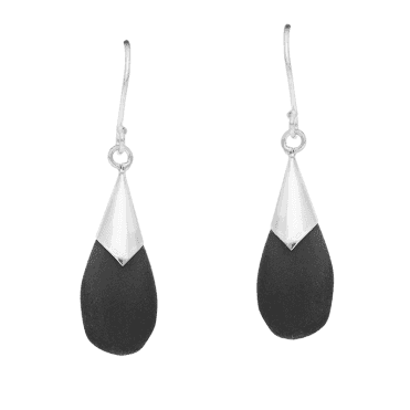 Silver Earrings Crafted with Natural Volcanic Lava