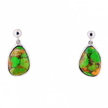 Silver Earrings with 5cts of Green Turquoise Pebbles