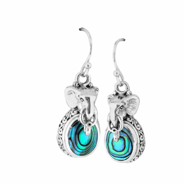 Silver Elephant Earrings with Paua Brightness