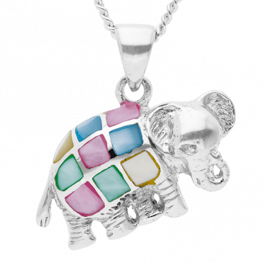 Silver Elephant Pendant inlayed with Mosaic Pearl Lustre