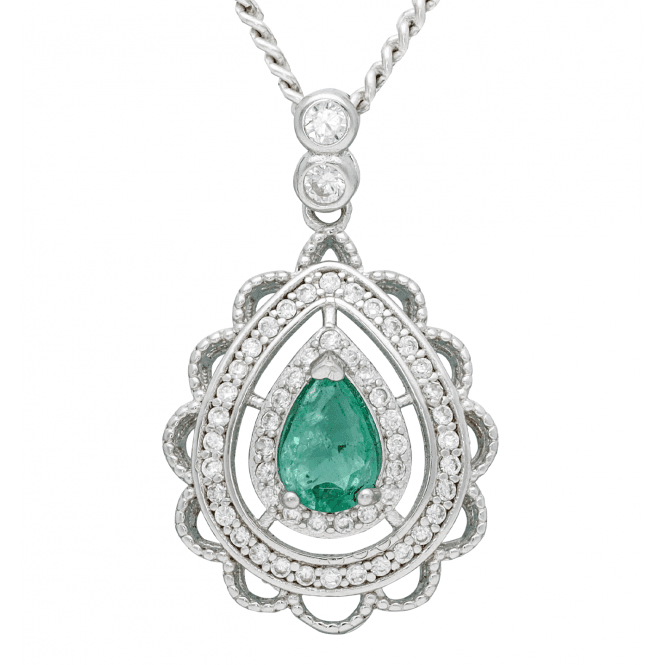 Silver Emerald & Zircon Pendant