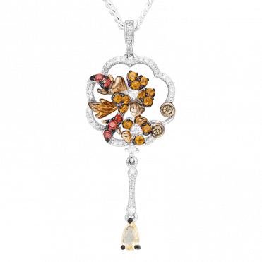 Silver Flower Pendant Seeded with Sparks of Spinel