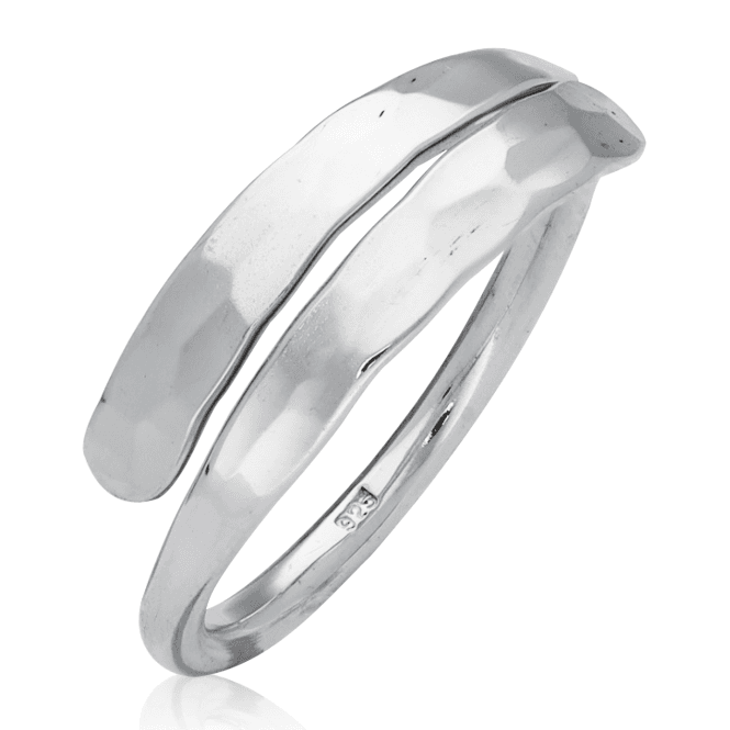 Silver Hammered Crossover Open Ring