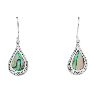 Silver & Paua Shell Earrings in 3D Waves