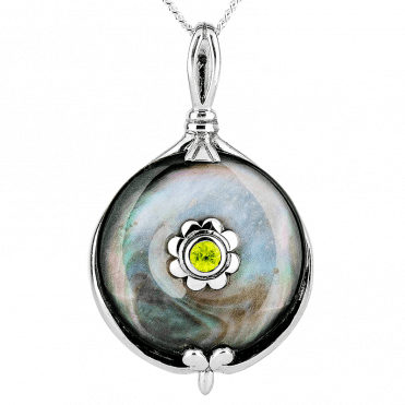 Silver Pendant with Magical Contrasts of Pearl & Peridot