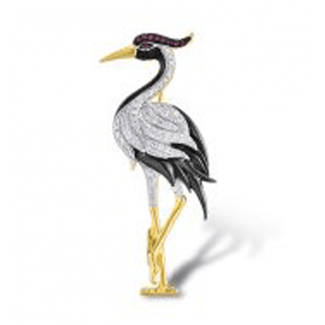 Silver Red Crested Crane Brooch