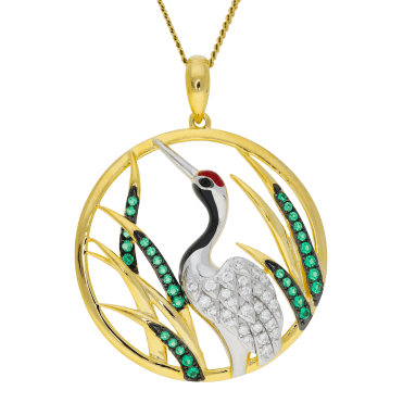 Silver Red Crested Crane Pendant