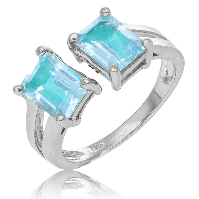 Silver Ring with Twinned Octagons of Sky Blue Topaz