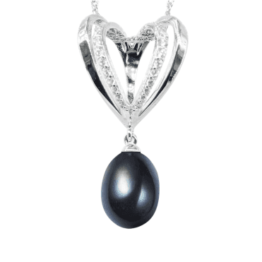 Silver Swan Pendant with Lustrous Black Pearl