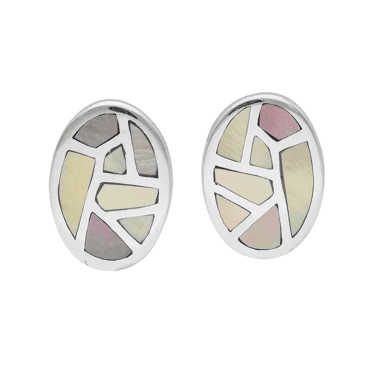 Sleek Silver Earrings Inlaid with Mother of Pearl