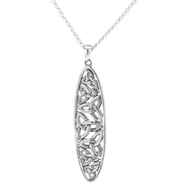 Slender Silver Pendant of Celtic Cutwork