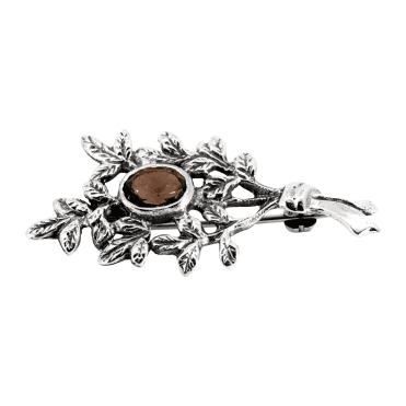 Smokey Quartz Oak Leaf Brooch