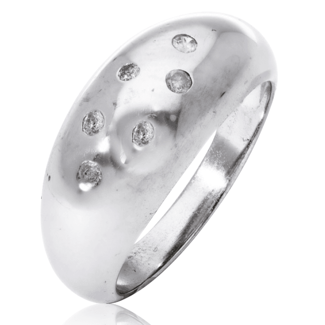 Smooth Silver & Diamond Rub Over Ring