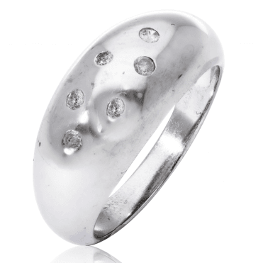Smooth Silver & Diamond Rub Over Ring