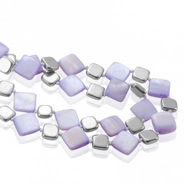 Softened Geometry Necklet of Hematite & Shell
