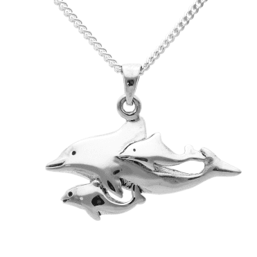 Solid Silver Dolphin Pod Pendant