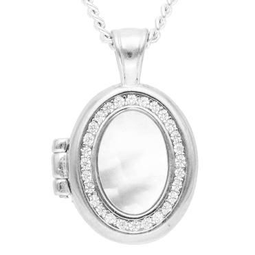 Sparkling Silver Locket Finely Inlaid with Mother of Pearl