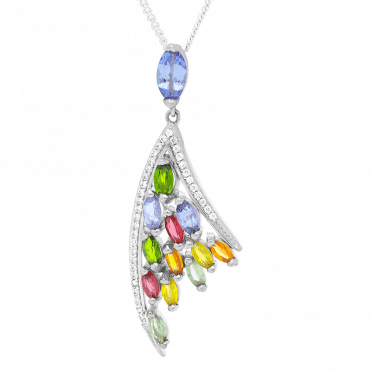 Splash Pendant of Sapphire Tanzanite & Diopside