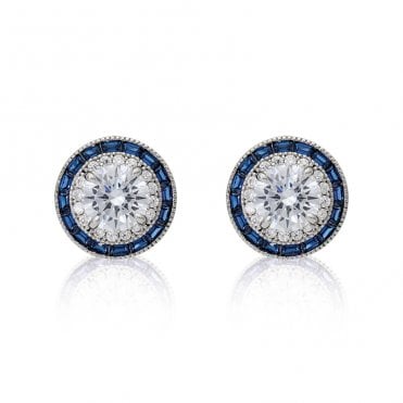 Sterling Silver Cubic Zirconia Button Earrings