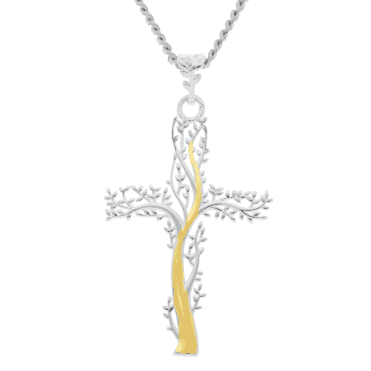 Sterling Silver & Gold Tree Cross Pendant