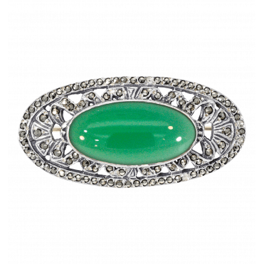 Sterling Silver Greeb Agate Brooch