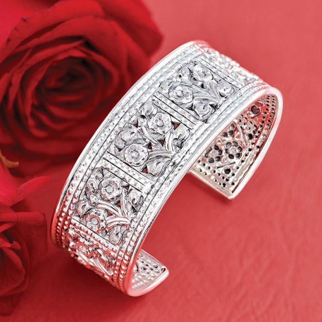 Sterling Silver Hand Embossed Cuff Bangle