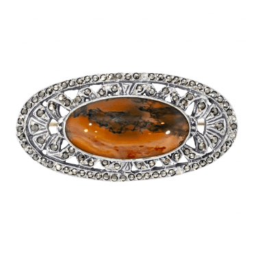 Sterling Silver Moss Agate Brooch