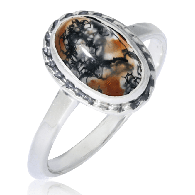 Sterling Silver Moss Agate Rope Twist Ring