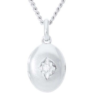 Sterling Silver Oval Locket with Diamond Accent