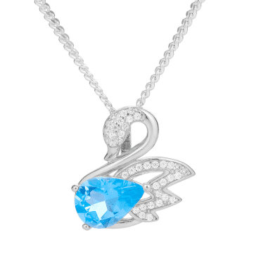 Sterling Silver Swan Pendant with Blue Topaz