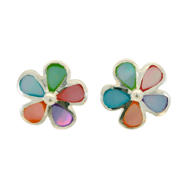 Stylised Silver Seaflower Earrings Inlaid with Pearl