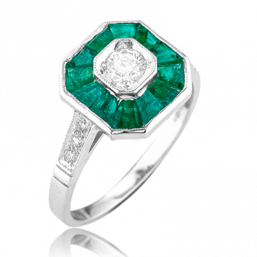 Stylish 18ct White Gold Geometry for Sumptuous Emeralds & Diamonds
