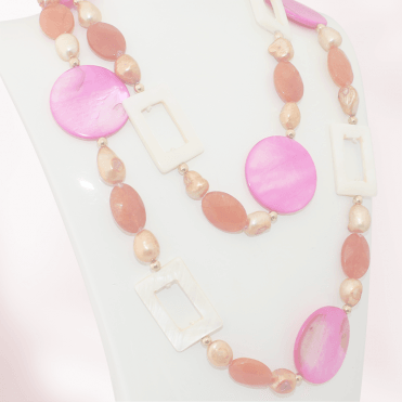 Superlong 36" Shell Necklace with Champagne & Orange Agate
