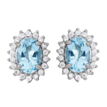 Swiss Blue Topaz & White Zircon Cluster Earrings