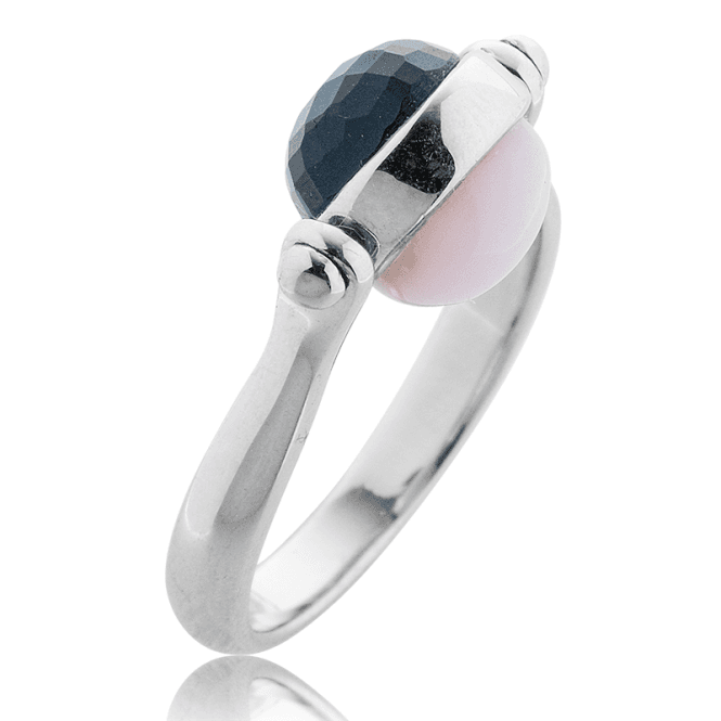Swiveltop Ring Contrasts Faceted Onyx & Pink Opal