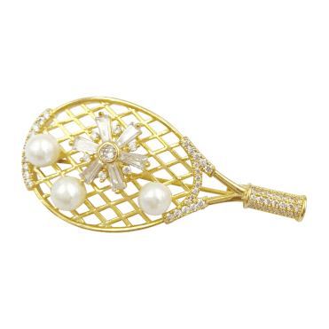 Tennis Star Brooch with 18ct Gold & Freshwater Pearls