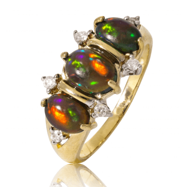 Tertia Ring - a 2.2ct Intrigue of Black Opals & Diamonds
