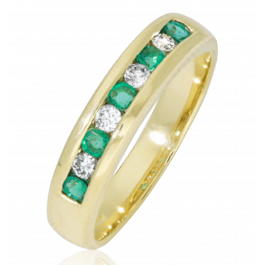 The Hamptons Half Eternity Ring in Emerald & Diamond