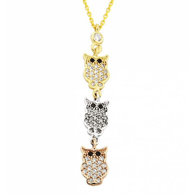 Three wise Owls 9ct Gold Pendant