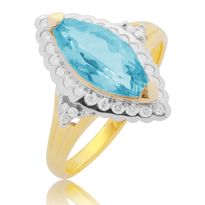 Tonal 9ct Gold Ring with 2.53cts of Aquamarine & Diamonds